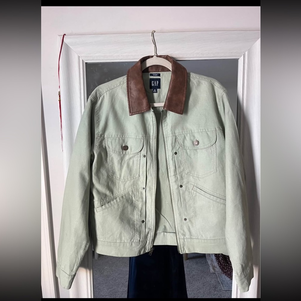 GAP unisex Green barn Jacket with Brown Collar Sz XS